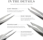 Tweezerman Paisley Petite Point and Slant Tweezer Set with Travel Case - Eyebrows for Women and Men