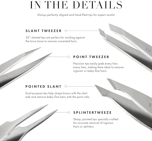 Tweezerman Paisley Petite Point and Slant Tweezer Set with Travel Case - Eyebrows for Women and Men