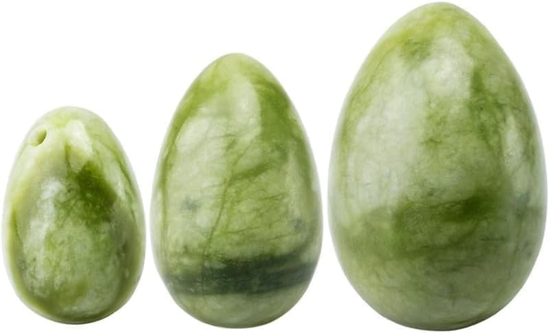 3 in 1 Set Yo-ni Massage Eggs Stone, Genuine Natural Jade Massage Ball Stone for Women Body Massage Muscle Training, Crystal Massage Stones Relax Exercise (Green (Green Jade))