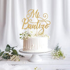 Mi Bautizo Cake Topper, Bapstim Cake Decorations, First Holy Communion, God Bless, Baptism/Christening/Baby Shower 1st Birthday Party Decorations Gold Glitter