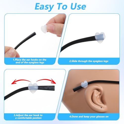 CIATBYYJ 12 Pairs Heart Eyeglasses Ear Grips, White Anti Slip Eyewear Retainers Behind The Ear Hooks Holder, Soft Sunglasses Eyeglasses Stopper, Silicone Ears Hooks for Reading Glasses