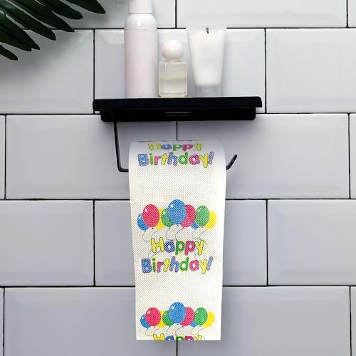 Happy Birthday Toilet Paper Decorations - 3-Ply Funny Gift Roll with 'Happy Birthday' Print & Balloons - Novelty Gag Gift for Party Supplies