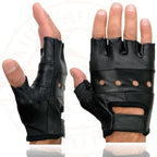 Milwaukee Leather SH216 Men's Black Leather Gel Padded Palm Fingerless Motorcycle Hand Gloves W/Breathable ‘Open Knuckle’