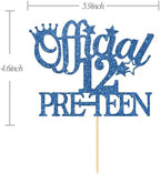 Official Pre-teen 12 Cake Cake Topper, Happy 12th Birthday Cake Topper, 12 Years Old Birthday Party Cake Decorations Blue Glitter