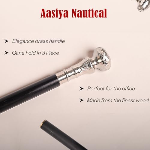 Vintage Silver Brass Head Walking Cane – Handmade Wooden Walking Stick for Men & Women – Antique Style Rosewood Cane with Brass Handle – Collectible Gift for Seniors & Gentlemen