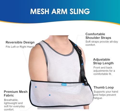 Mesh Arm Shoulder Sling Medical Shoulder Immobilizer for Shoulder Injury Torn Rotator Cuff, Breathable Arm Brace for Shower, Right Left Arm Stabilizes Elbow Arm Wrist Injury for Men Women (White)