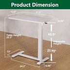 Ywin Medical Adjustable Overbed Bedside Table with Wheels, Rolling Standing Desk, Pneumatic Small Side Bed Table with Tray for Couch, Hospital, Home,Office Use (White)
