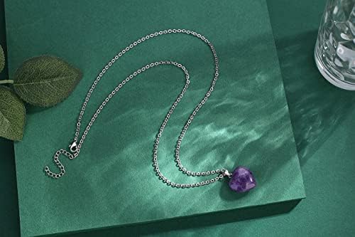 QINJIEJIE Amethyst Necklace Healing Crystals Necklace Heart Love Real Crystal Reiki Energy for Women Mothers Day Gift Christmas February Birthday Gifts