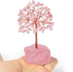 Rose Quartz Healing Crystal Tree，Natural Reiki Life Stone Base Copper Wire Tree Decor， Feng Shui Spiritual Energy for Pink Home Office Desk ， Ideal Meditation Gift for Women Men