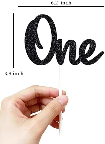 First Birthday Cake Topper - Double Sided Black Glitter, One Anniversary Cake Toppers, 1st Birthday Cake Decorating, Baby Shower Favors, Party Photo Booth Props