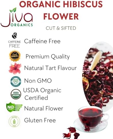Organic Hibiscus Flowers 2 LB Jumbo Bulk Bag - 100% Pure, Cut & Sifted, Gluten Free, Non GMO, Non Irradiated, Caffeine Free, Perfect for Tea Blends, Jams, Baked Goods by Jiva Organics