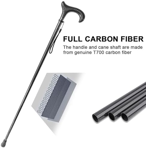 Carbon Fiber Walking Cane for Men & Women - Ultra-Lightweight & Durable Stylish Cane for Seniors & Adults, 37.8 Inch One-Piece Full Carbon Fiber Decorative Cane