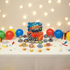 Comic Cake Topper Set – Birthday Cake Topper & 15 Cupcake Toppers for Kids Party, Boom Pow Smash Comic Theme Decorations