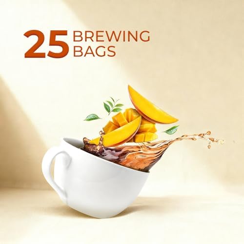 Life Plus Style Gourmet La Granja Mango Ashwagandha Herbal Tea 25 Individually Wrapped Tea Bags Chamomile Hibiscus Ginger & Ashwagandha Blend Caffeine Free Fruity Herbal Infusion Natural Tea Gift for Women & Tea Lovers