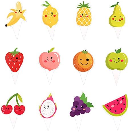 24Pcs Tutti Frutti Cupcake Toppers Cartoon Watermelon Lemon Strawberry Cherry Orange Cupcake Picks for Tutti Frutti Baby Shower Summers Fruit Birthday Cupcake Decorations