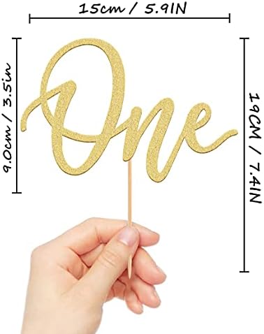 MYAMPED First Birthday Cake Topper - Glitter Gold One Sign 1st birthday Cake Decorating Supplies, Suitable for Baby Shower Favors, Gender Reveal, Baby Birthday Party or Baby Photo Booth Props