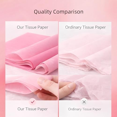 160 Sheets Pink Tissue Paper for Gift Bags, 15GSM Assorted Pink Gift Tissue Paper Bulk for Art Crafts Gifts Wrapping Valentine's Day Baby Shower Wedding Birthday Decorations, 14 x 20 Inch