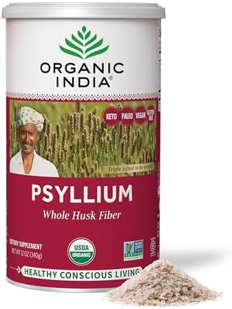 ORGANIC INDIA Whole Psyllium Husk Powder Organic - Psyllium Husk Fiber Supplement, Digestion Support, Vegan, Gluten-Free, Non-GMO, Soluble & Insoluble Fiber Source - 12 oz (Pack of 2)