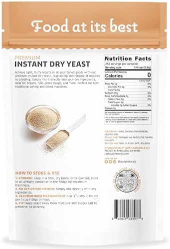 Quay Naturals Instant Dry Yeast 8 oz | Fast-Acting, No Proofing Needed | Ideal for Bread, Pizza, Bagels & Pastries | Gluten-Free, Non-GMO, Vegan Baking Essential