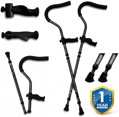 in-Motion Pro Crutches | Foldable Crutches| Crutches for Adults with Ergonomic Handles | Spring Assist Technology | Articulating Tips | Size Tall (5'10" - 7'1") | Charcoal Grey