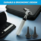 YNR Portable Otoscope with LED Light for Diagnostic Examination with 4X Magnification - Pocket Ear Scope with Rheostat Switch & Vegan Leather Case, Includes Sanitizable Specula & 3.0V LED Bulb