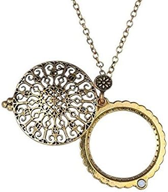 AKOAK 5X Portable Vintage Magnifying Glass Pendant Necklace for Library,Reading Fine Print,Zooming,Increase Vision,Jewelry and Gift (Flower-1)