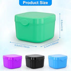 2 Pieces Denture Bath Box Case - Portable Soaking Cup with Strainer Basket - Storage Container for Retainers, Night Guards and Mouth Guards - Travel Friendly