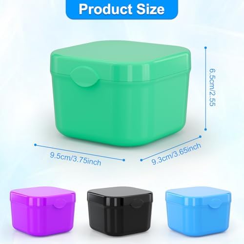 2 Pieces Denture Bath Box Case - Portable Soaking Cup with Strainer Basket - Storage Container for Retainers, Night Guards and Mouth Guards - Travel Friendly