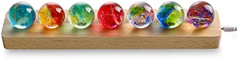 7 Chakra Natural Healing Spheres with LED Wooden Stand 40mm Crystal Quartz Stones for Meditation Positive Energy Night Light Decoration