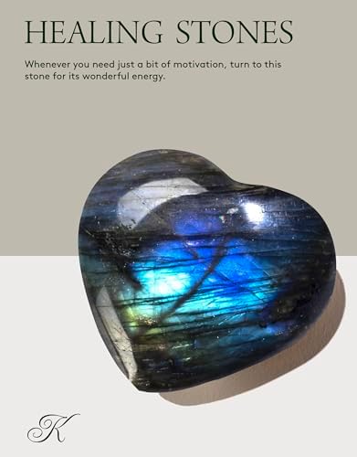 KALIFANO Labradorite Heart - Worry Stone with Healing & Calming Effects - AAA Grade High Energy Labradorita with Information Card - Reiki Crystal Carving Used for Cleansing