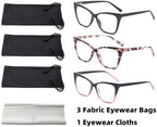 3-Pack Reading Glasses for Women Stylish Oprah Cat-Eye Spring Hinge Readers Anti Blue Light Eyestrain/Glare/UV