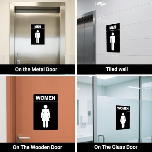 Restroom Sign - (2 Pack) 9"x6" Women and Men for Business with Strong Self-Adhesive, Bathroom Signs for Home Door or Wall, Ideal Unisex Bathroom Sign for Women and Men, Easy to Install