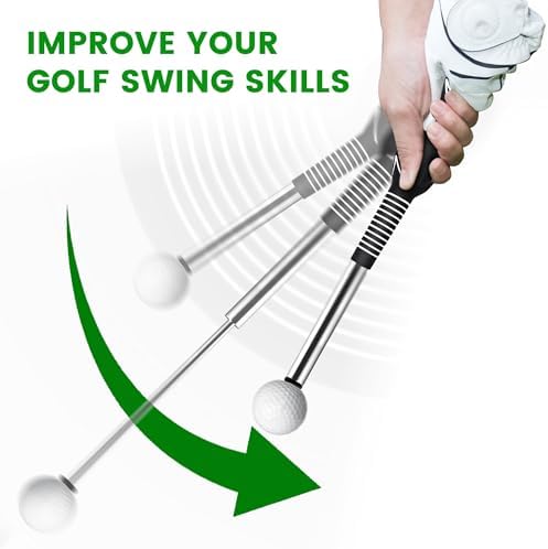 Retractable Golf Swing Training Aid,Rhythm Click Sound Warm Up Golf Swing Trainer,Golf Grip Trainer Attachment -Strength & Tempo Training for Chipping Hitting,Golf Accessories for Men