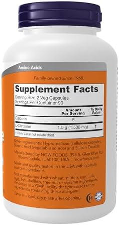 NOW Foods Supplements, L-Citrulline 750 mg, Supports Protein Metabolism*, Amino Acid, 180 Veg Capsules