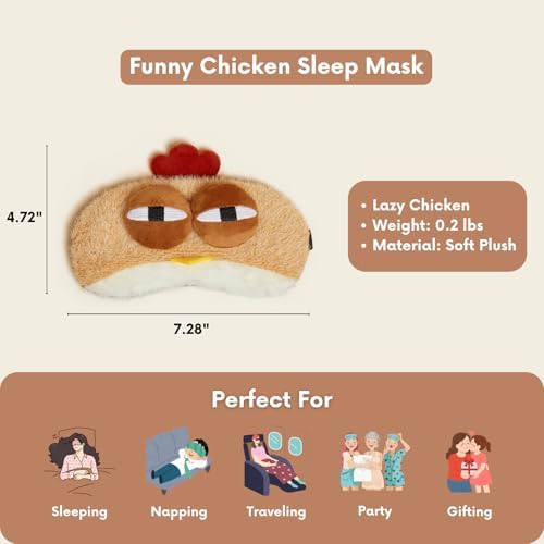 Funny Sleep Mask – Cute Lazy Chicken Chick Plush Blindfold, Soft Sleeping Eye Cover for Travel, Napping, Party Gift, Novelty Eye Mask for Adults Kids