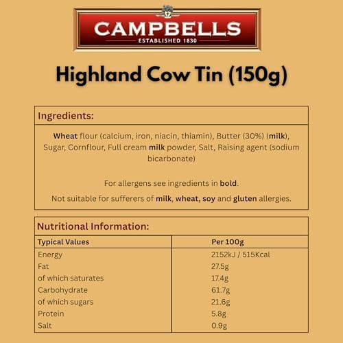 Campbells Shortbread Cute Highland Cow Assorted Cookies Tin 5.3 Oz (150g) - Pure Butter Scottish Shortbread Cookies from Scotland, British Tea Biscuits & Snacks, Cookie Assortment Gift Tin