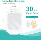 Transparent Film Dressing, 4" x 4.75" (30 Pack), Waterproof Clear Adhesive Bandages for Wound Care, IV Shield & Tattoo Aftercare