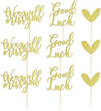 24Pcs We Will Miss You Cupcake Toppers Glitter Red Love Heart Good Luck Cupcake Picks Retirement Theme Going Away Party Cake Decorations - Gold Glitter