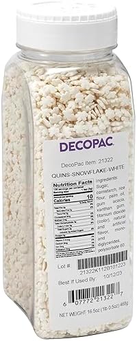 DecoPac White Snowflake Quins, 16.5oz, Fancy Sprinkles Shaped Like Snowflakes, Candy Sprinkles in Handheld Container, Edible Sprinkles For Celebration Cakes, Cupcakes, Cookies 1.03 Pound (Pack of 1)