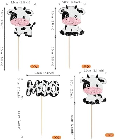 Rsstarxi 24 Pack Cow Cupcake Toppers Glitter Farm Animals Moo Cupcake Picks for Cow Theme Baby Shower Cow Birthday Party Cake Decorations Supplies