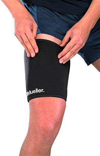 Mueller Sports Medicine Compression Thigh Sleeve for Men and Women, Leg Pain Relief Support, Ideal for Strains, Stiffness of Quads & Hamstrings, Fits Right or Left, Black