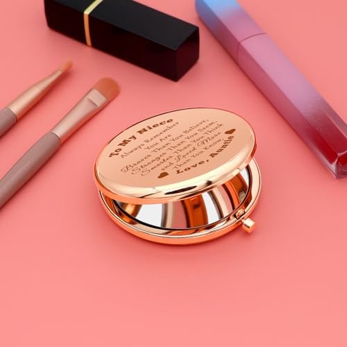 Niece Compact Mirror Niece Gifts from Auntie Inspirational Gifts for Her from Auntie Encouragement Folding Makeup Mirror for Girls from Aunt Birthday Presents Christmas Graduation Wedding Presents