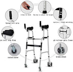 Wheel Walking Frame with Armrest Support Pad, Thick Aluminum Alloy Rehabilitation Auxiliary Walking Frame Elderly Walking Aid Height Adjustable (Without Seat)