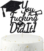You Did It Cake Topper, Funny Class of 2025 Graduation Cake Decorations Grad Cake Topper for Senior High School University College Graduation Party Supplies， Party Decor Double Black Glitter favor