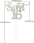 Gexolenu 1 PCS Silver Glitter Double-sided Happy Sweet 16 Cake Toppers,16th Cake Topper, Sweet 16 Birthday Cake Party Supplies, Sweet 16 Decorations for Cake, Sweet 16 Party Decorations
