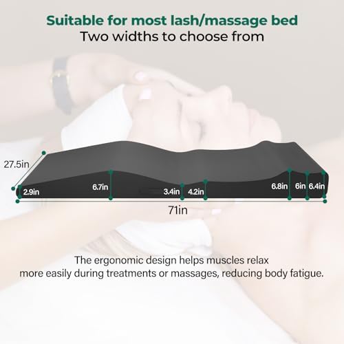 ENITYA Lash Bed Topper, Ergonomic Curvy Massage Table Foam Topper, Non-Slip Esthetician Bed Cushion with Removable Cover for Beauty Salon, Wax/Eyelash/Spa/Tattoo/Facial, 71"×27.5"(Black)