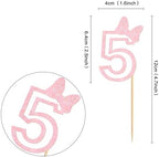 Ercadio 24Pcs Girls 5th Birthday Cupcake Toppers Glitter Pink Bow Number 5 Cupcake Picks for Pink Bow Baby Girls 5th Birthday Anniversary Cake Decorations Supplies