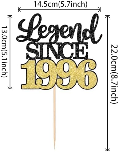 1 PCS Legend Since 1996 Cake Topper Black Gold Glitter Thirty Happy 30th Birthday Cake Pick Cheers to 30 Years Cake Decoration for 30th Birthday Wedding Anniversary Party Decorations Supplies
