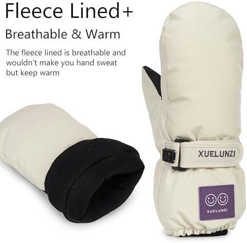 XuoAz Kids Winter Ski Snow Gloves - Warm Waterproof Fleece Snowboard Mittens with Long Cuff for Boys Girls(for 9-14 Years)