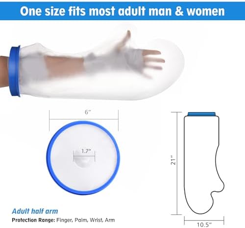 Blue Adult Half arm Cover Protector for Shower Reusable Covers for Shower Wound Waterproof Half arm Cast Covers 100% Waterproof Tight Seal Keeps Cast and Bandage Dry